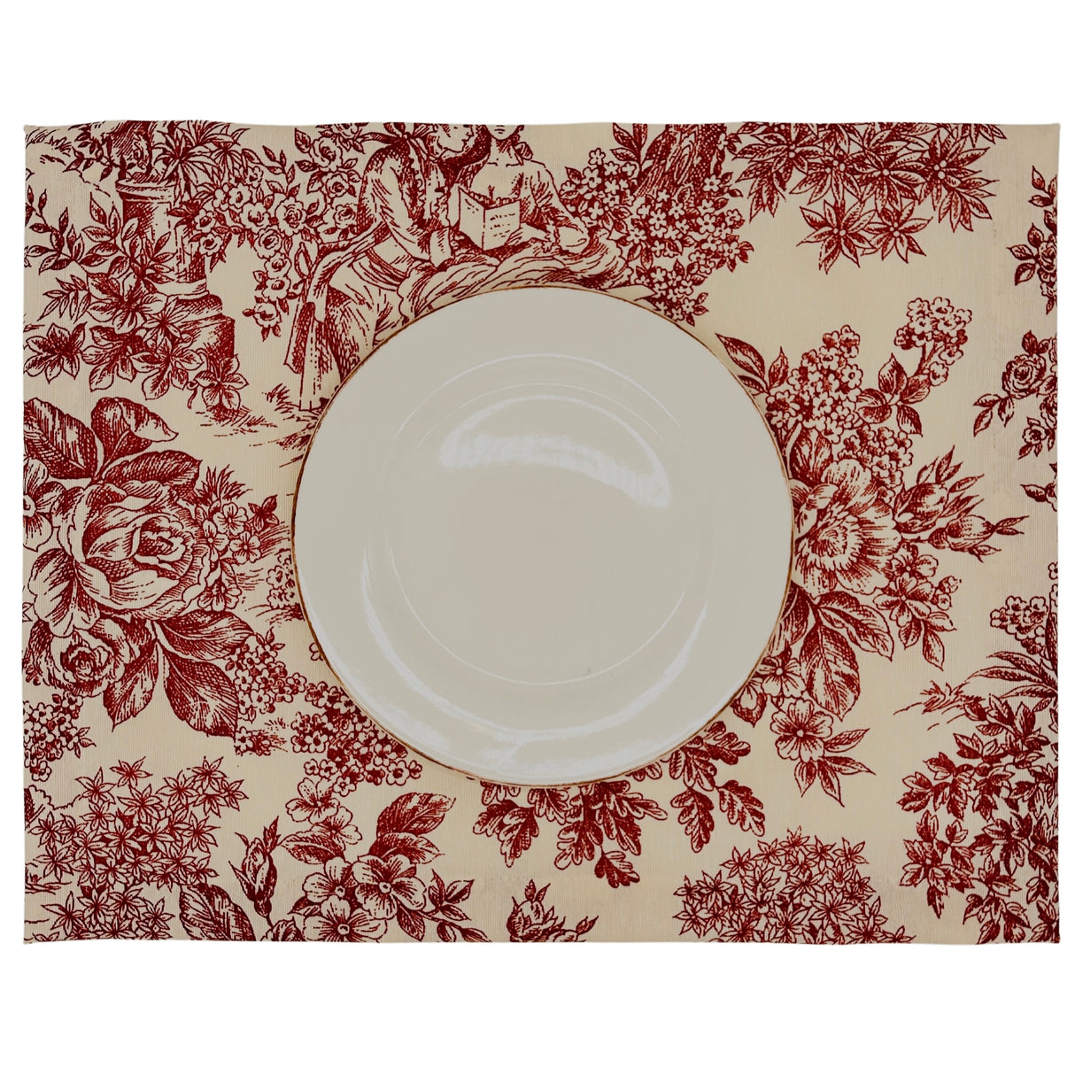 Set 4 Individuales antimanchas Toile de Jouy granate