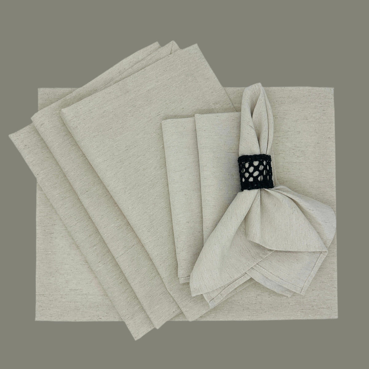 Set 4 Individuales antimanchas + 4 servilletas Loneta tierra