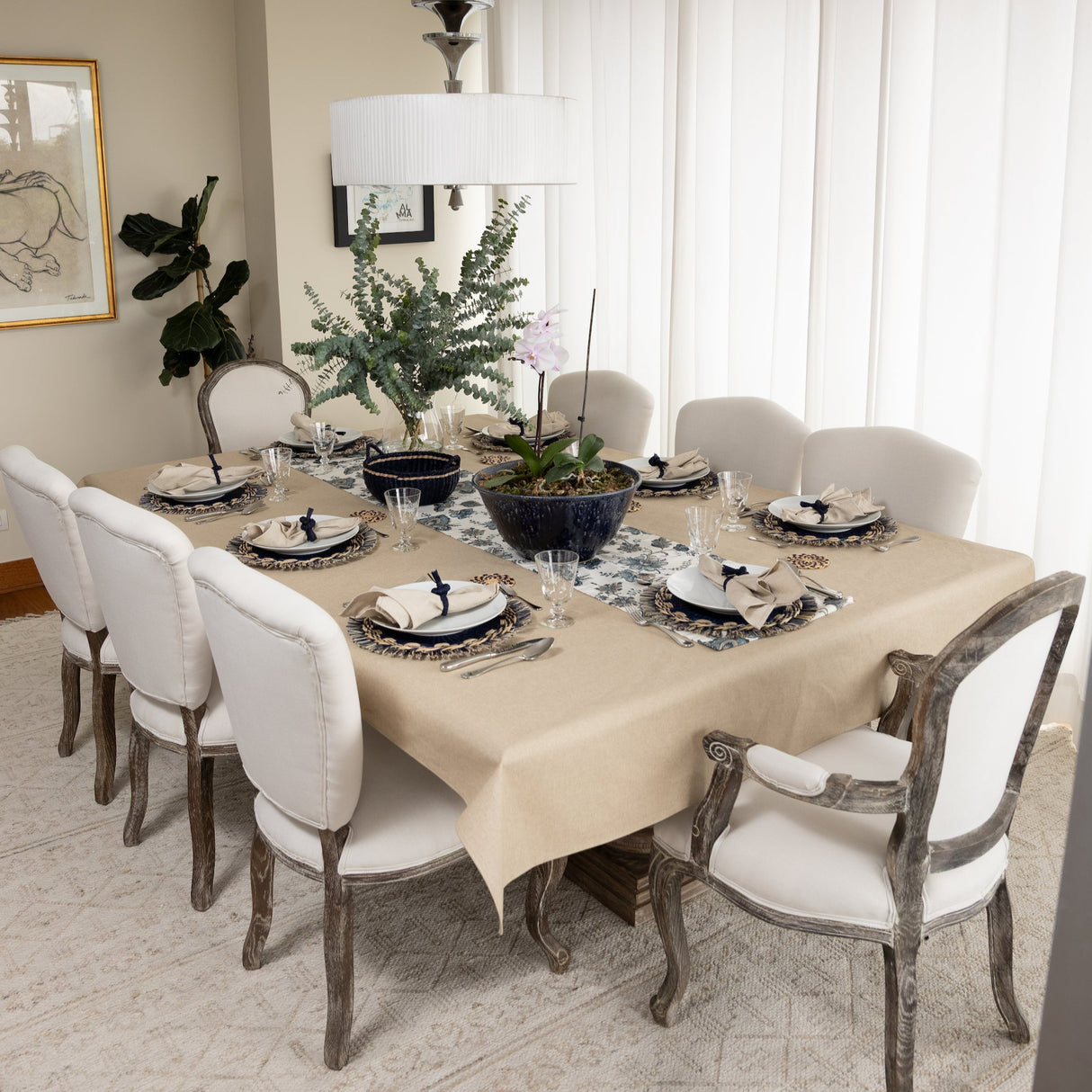 Mantel antimanchas cuadrado Panamá Beige Rústico