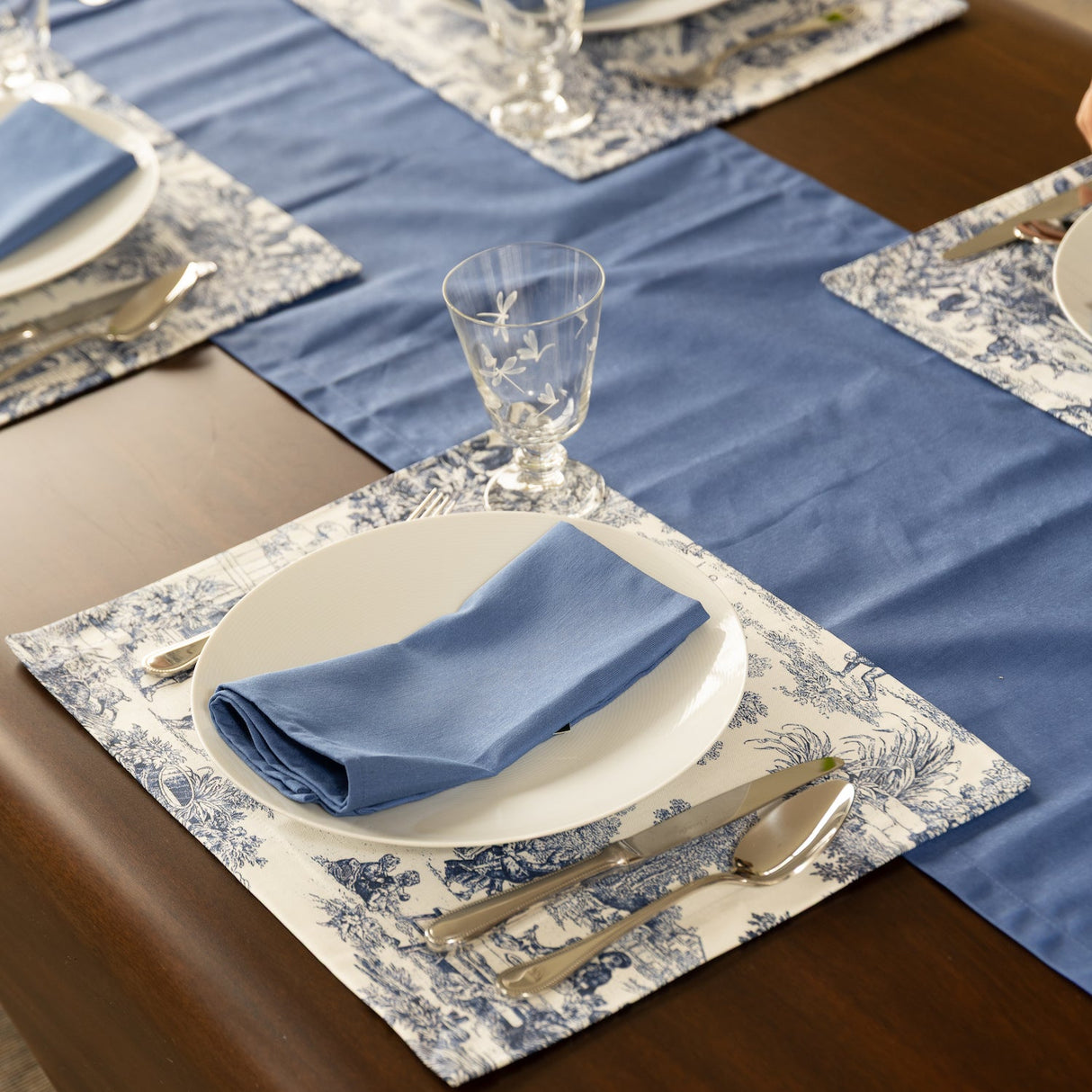 Camino de mesa antimanchas Loneta añil