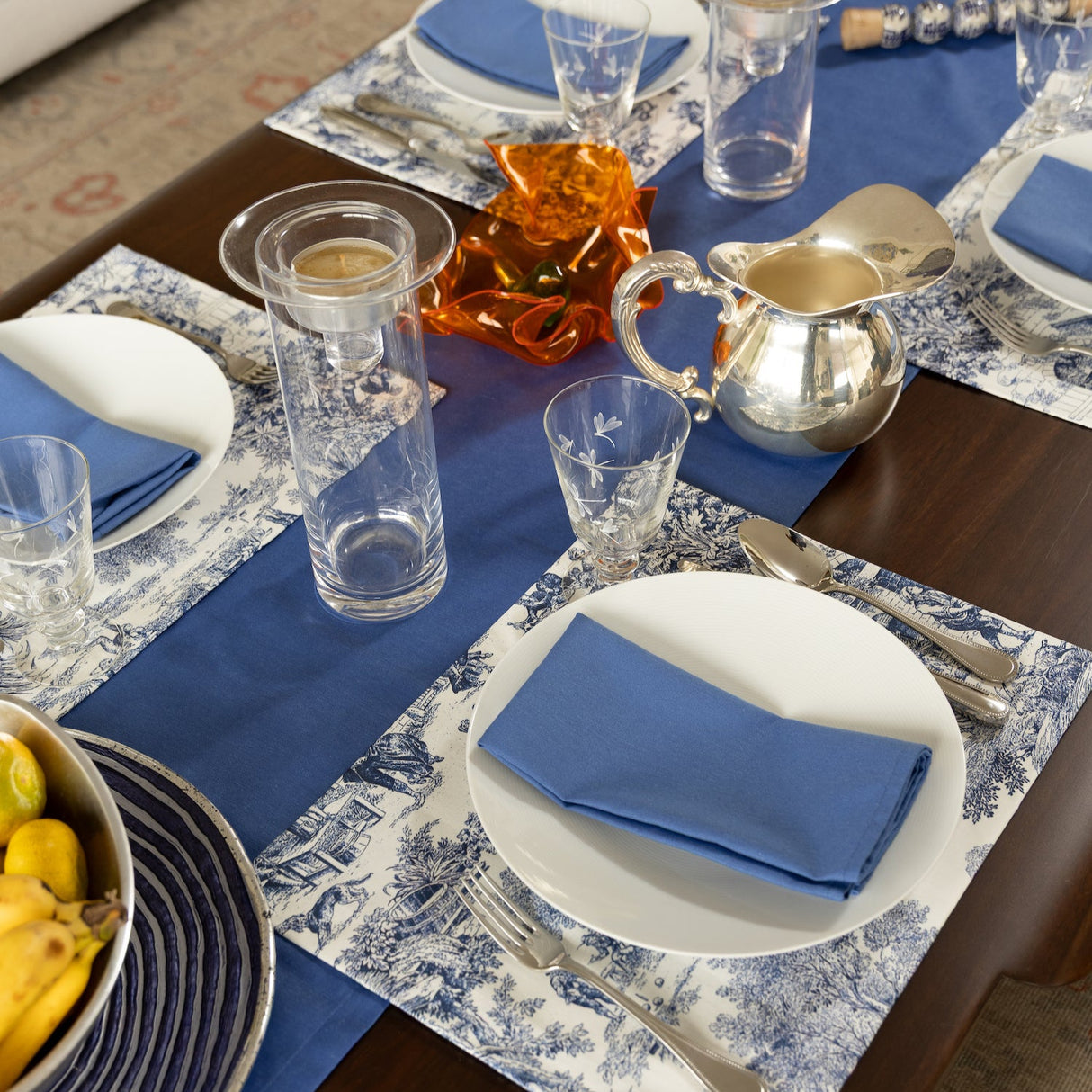 Camino de mesa antimanchas Loneta añil