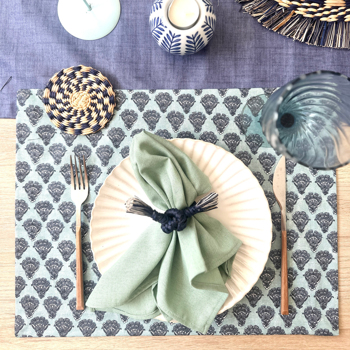 Set de 6 posavasos junco azul