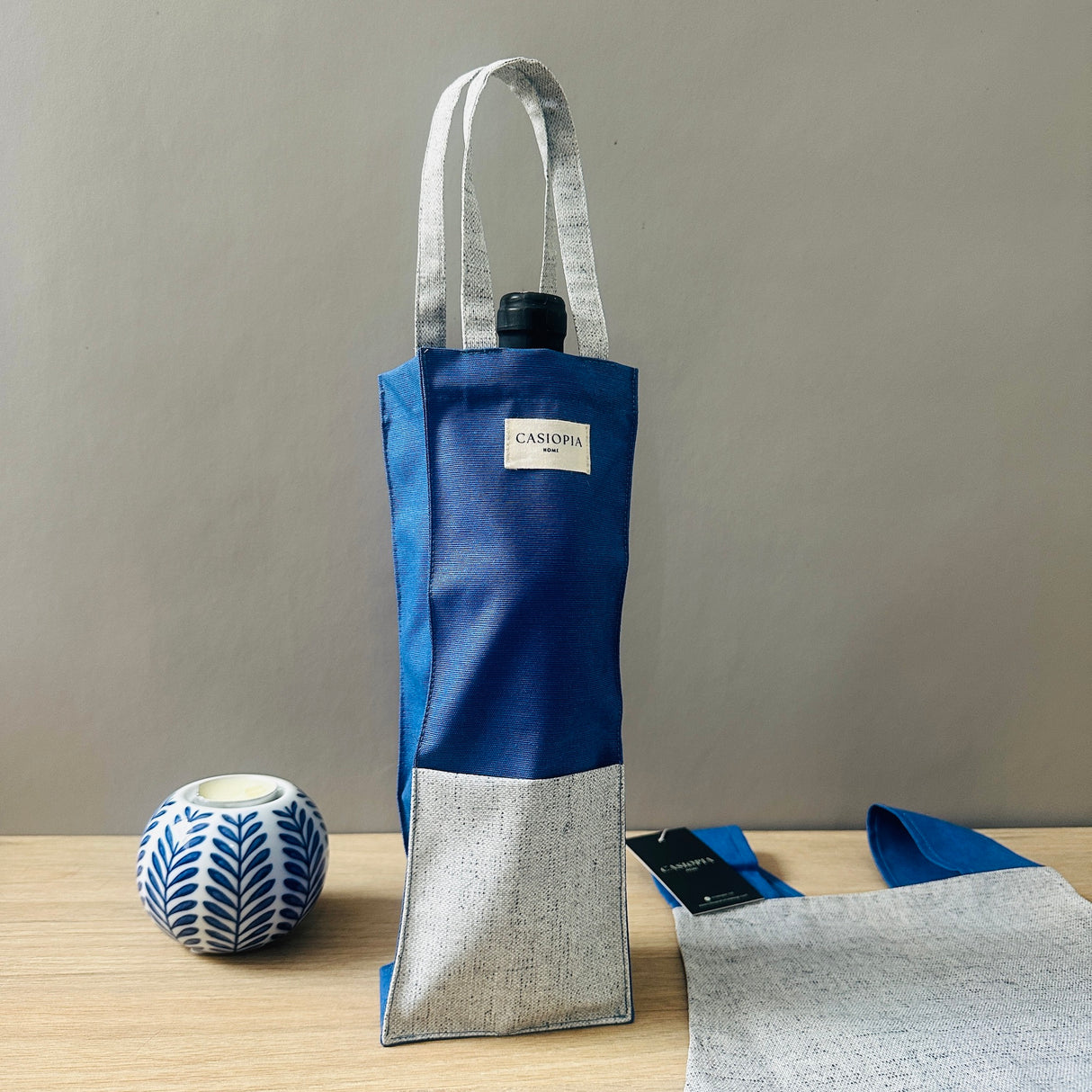 Pack Portavinos + Mandil parrillero hombre - Azul y Gris