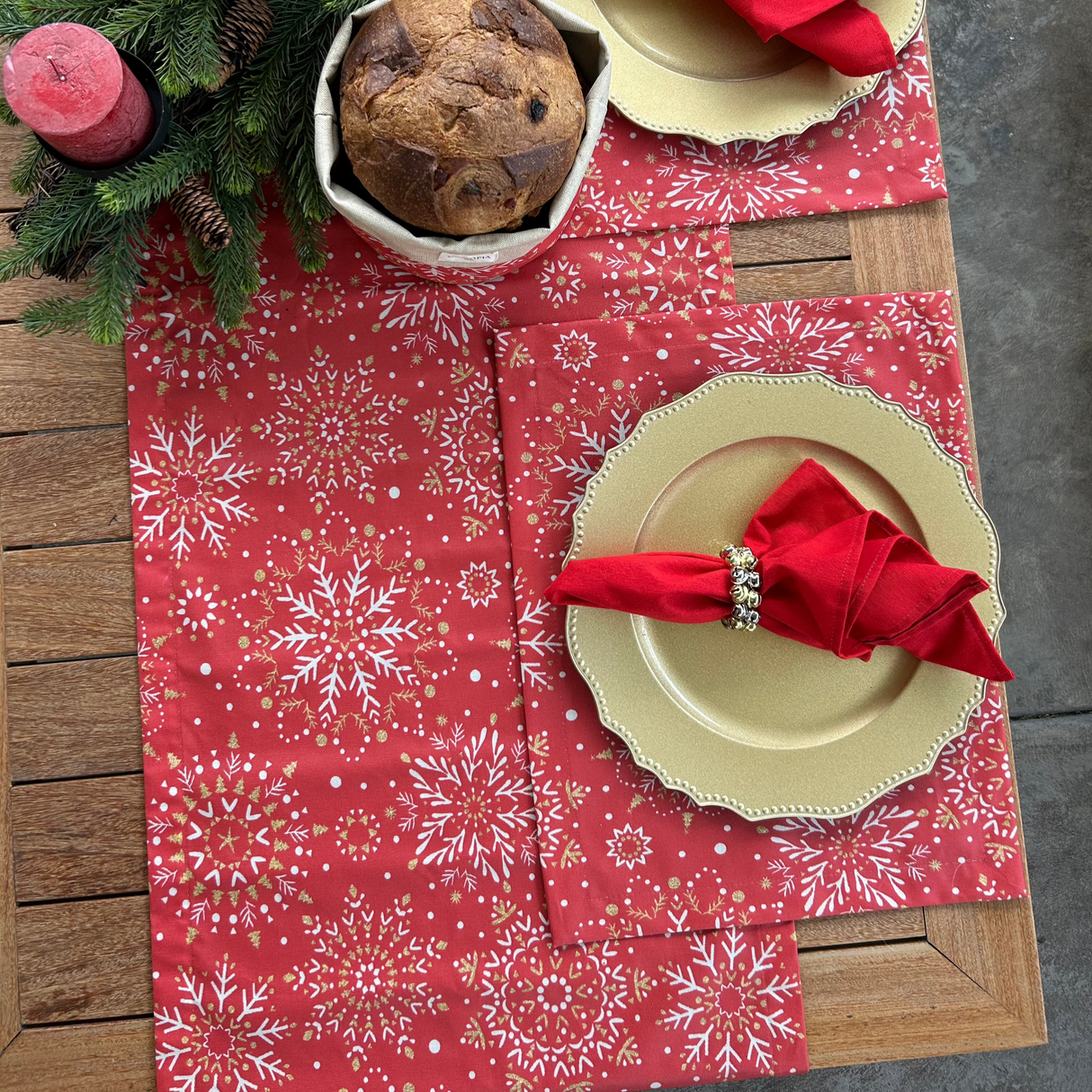 Set 4 Individuales antimanchas Snow rojo