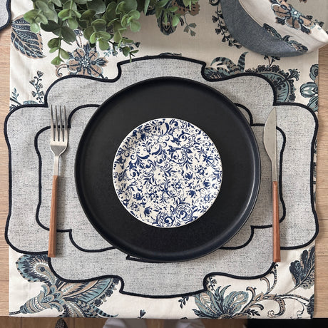 Individual antimanchas rectangular bordado ondas gris y marino