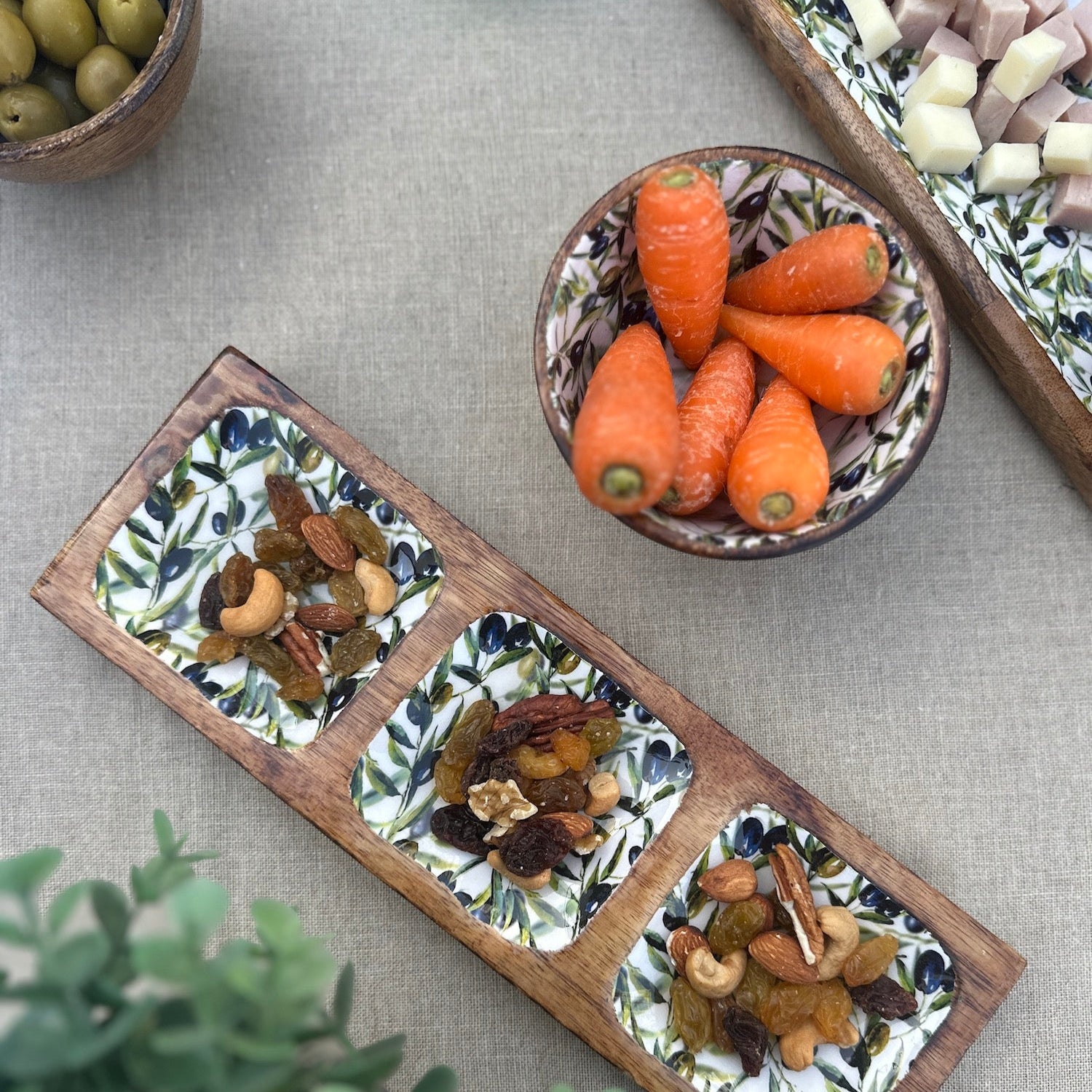 Bandeja rectangular Olivas con 3 divisiones