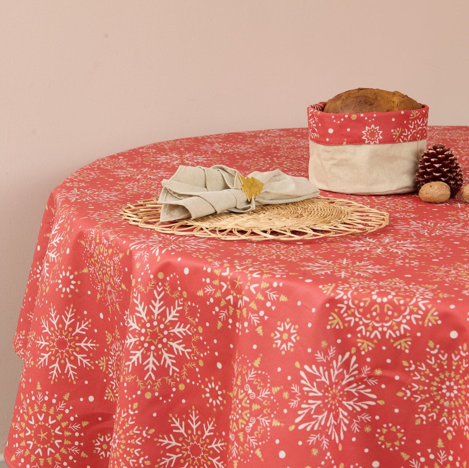Mantel antimanchas redondo Snow rojo