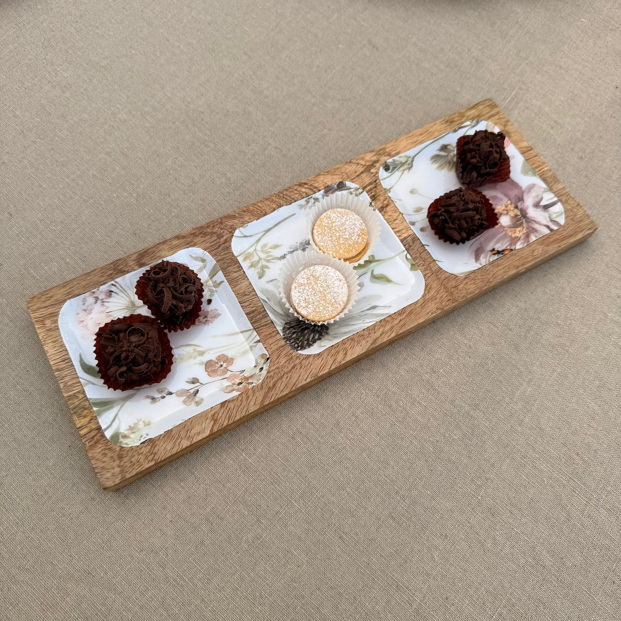 Bandeja rectangular Natura con 3 divisiones