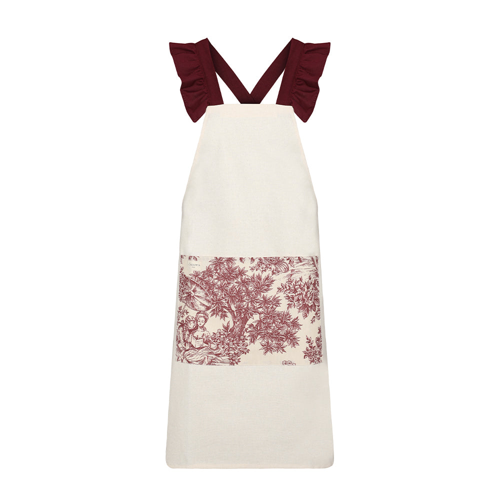 Mandil antimanchas Toile de Jouy granate