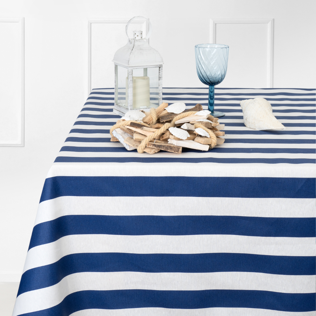 Mantel antimanchas rectangular Rayas Marino