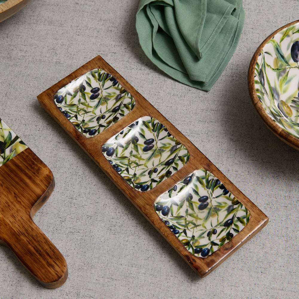 Bandeja rectangular Olivas con 3 divisiones