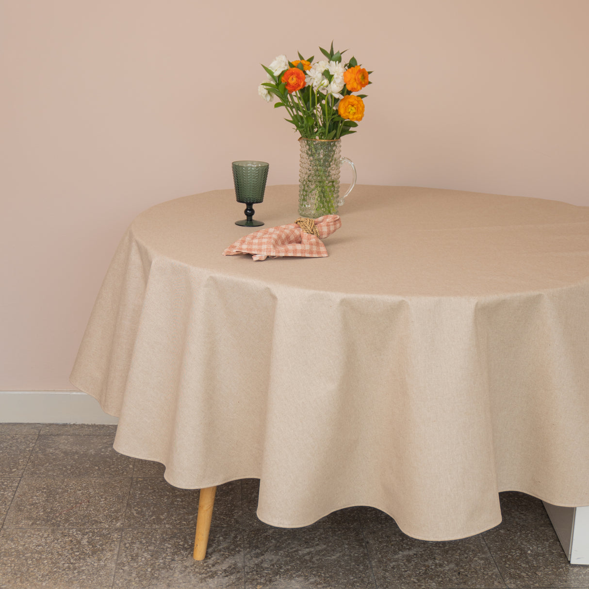Mantel antimanchas redondo Panamá Beige Rústico