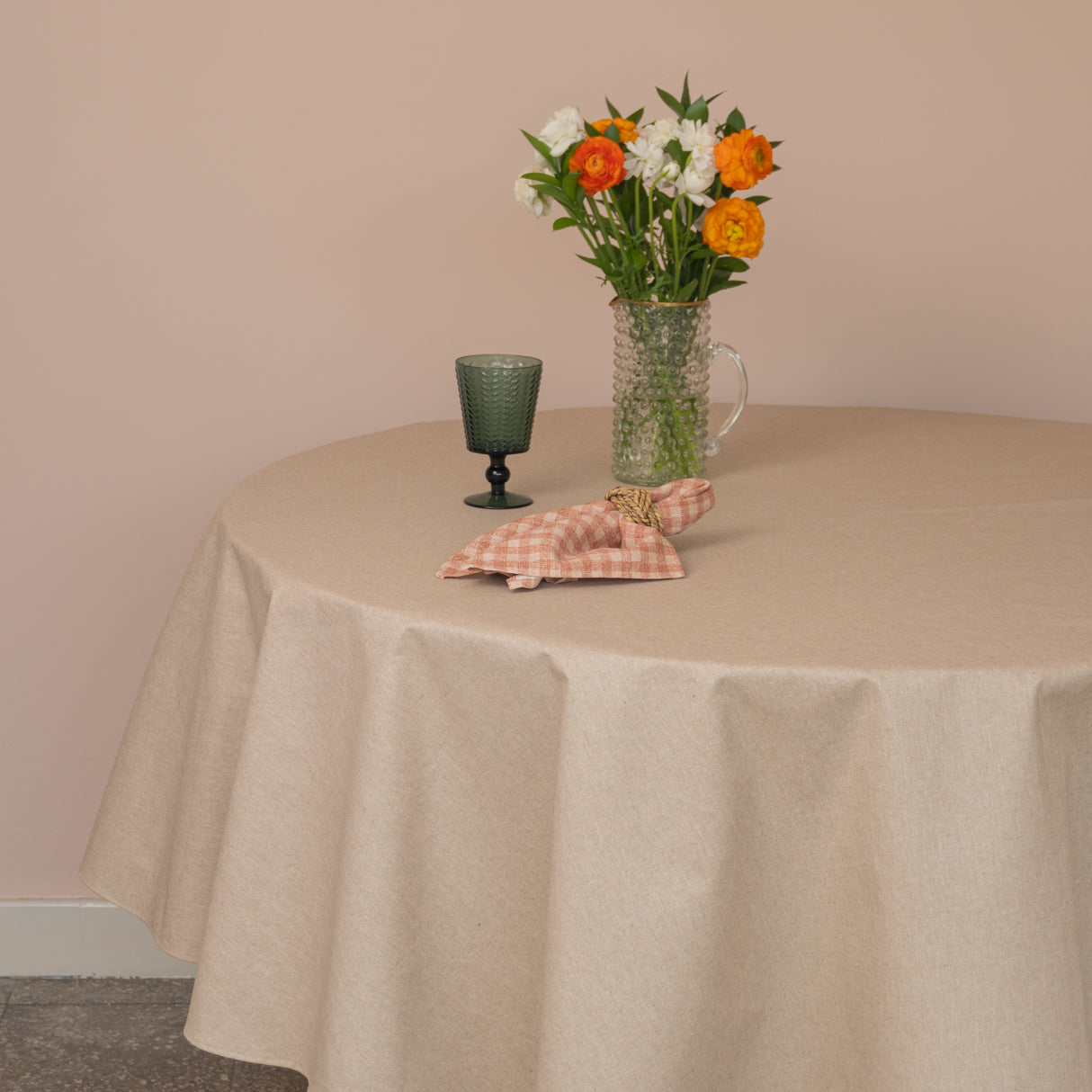 Mantel antimanchas redondo Panamá Beige Rústico