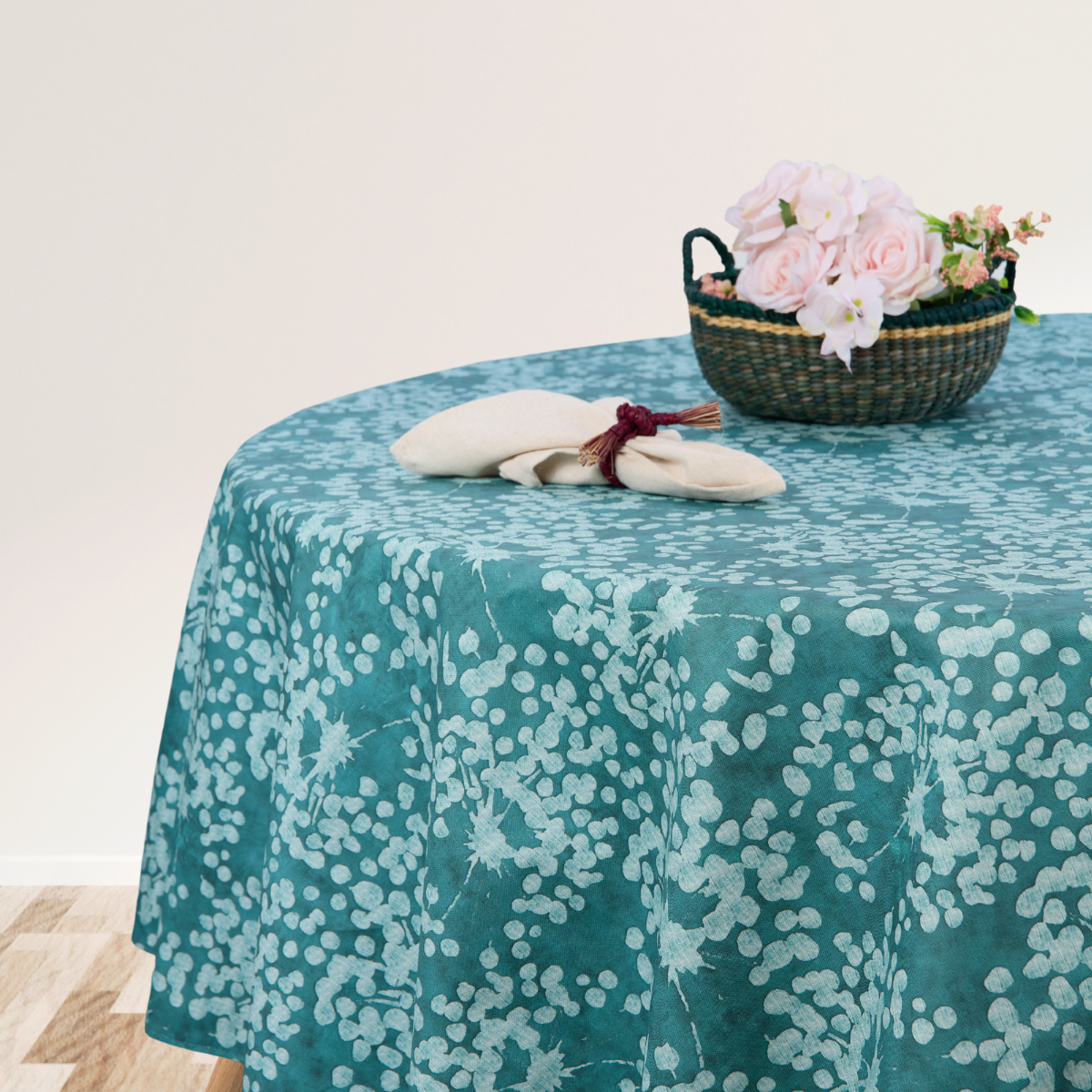 Mantel antimanchas redondo Cotton verde