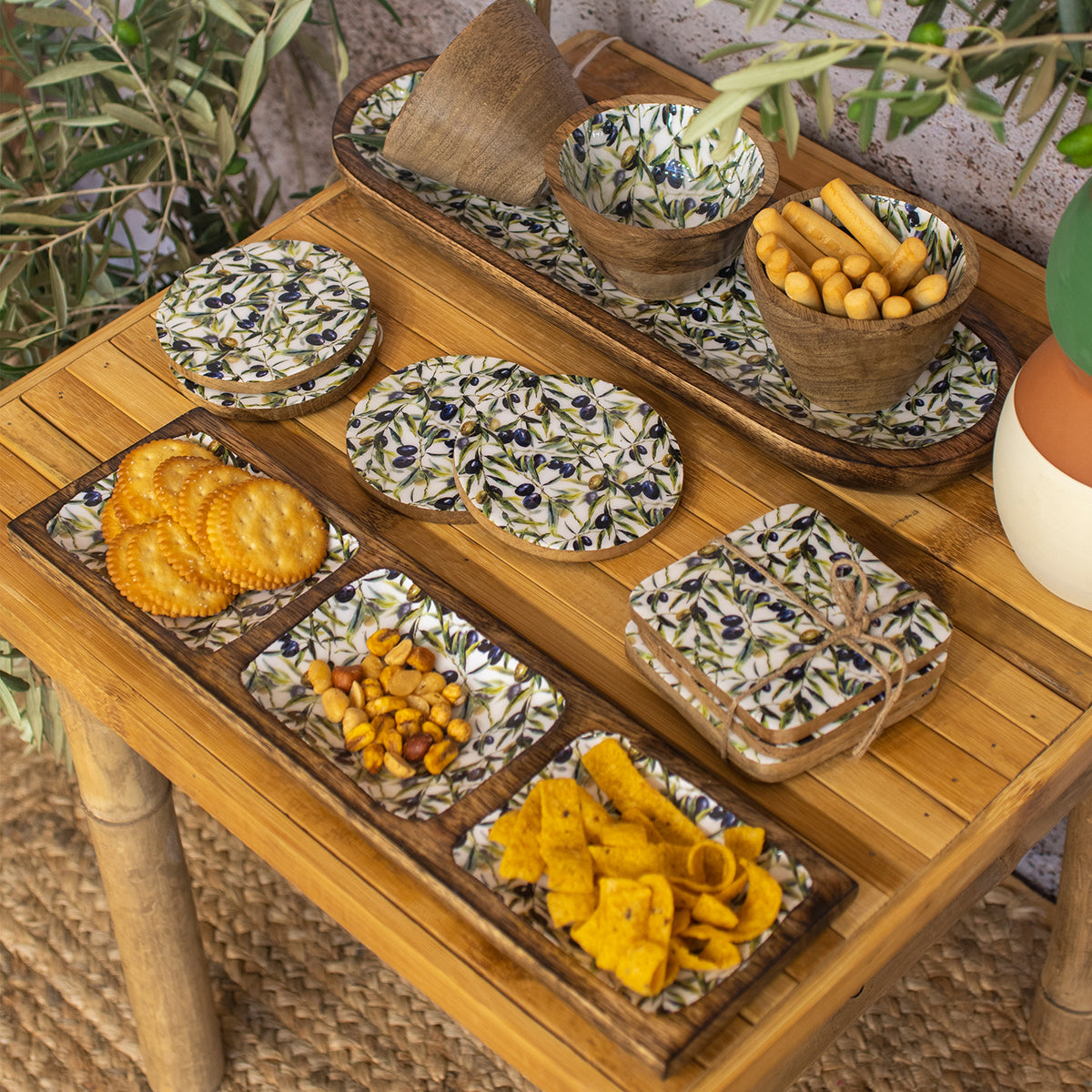 Bandeja rectangular Olivas con 3 divisiones