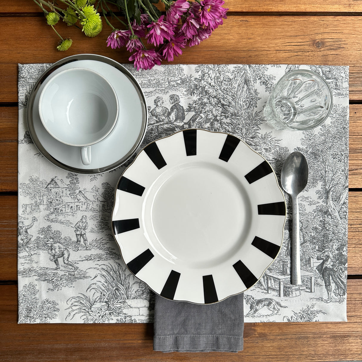 Set 4 Individuales antimanchas Toile de Jouy Negro