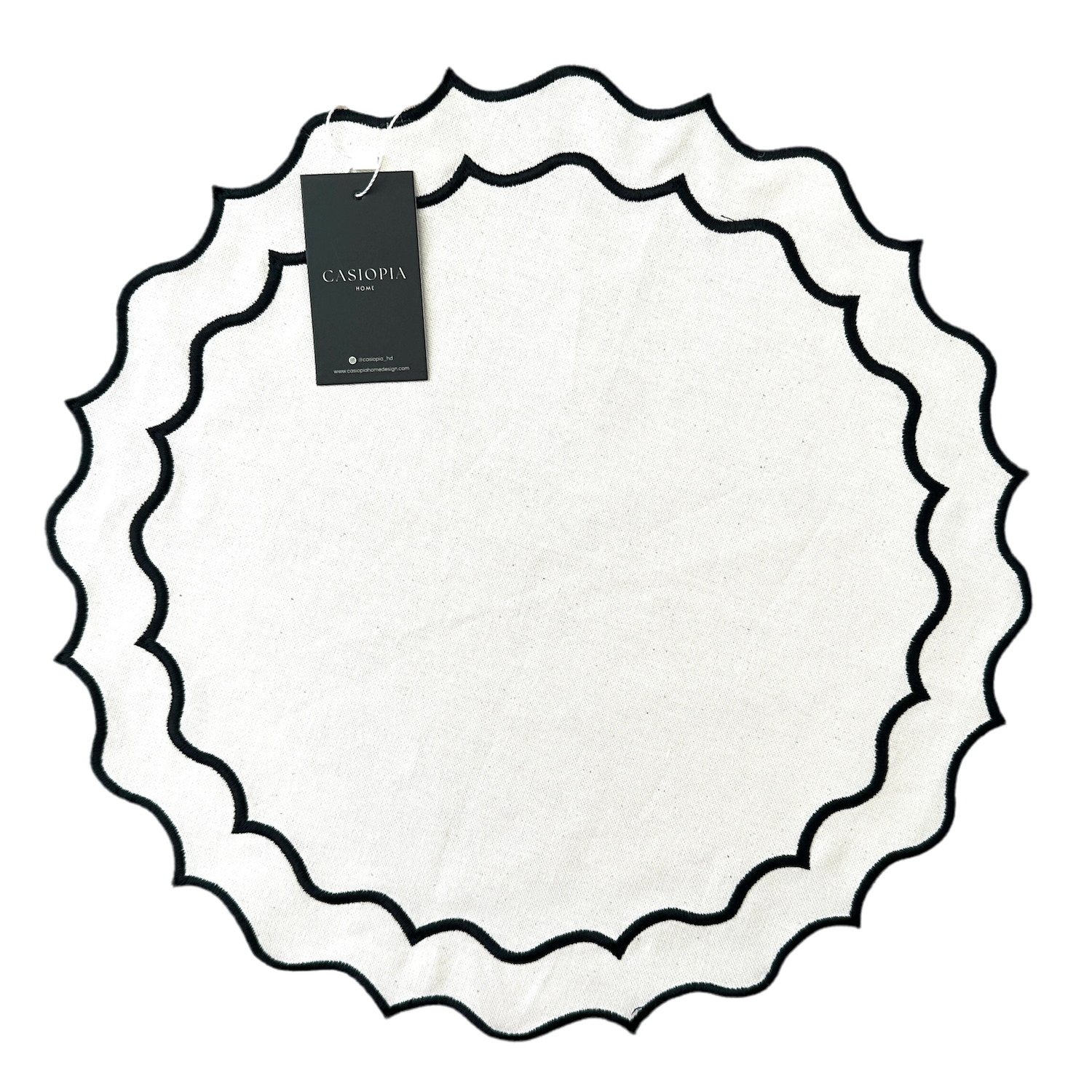 Individual antimanchas redondo hueso bordado ondas negro