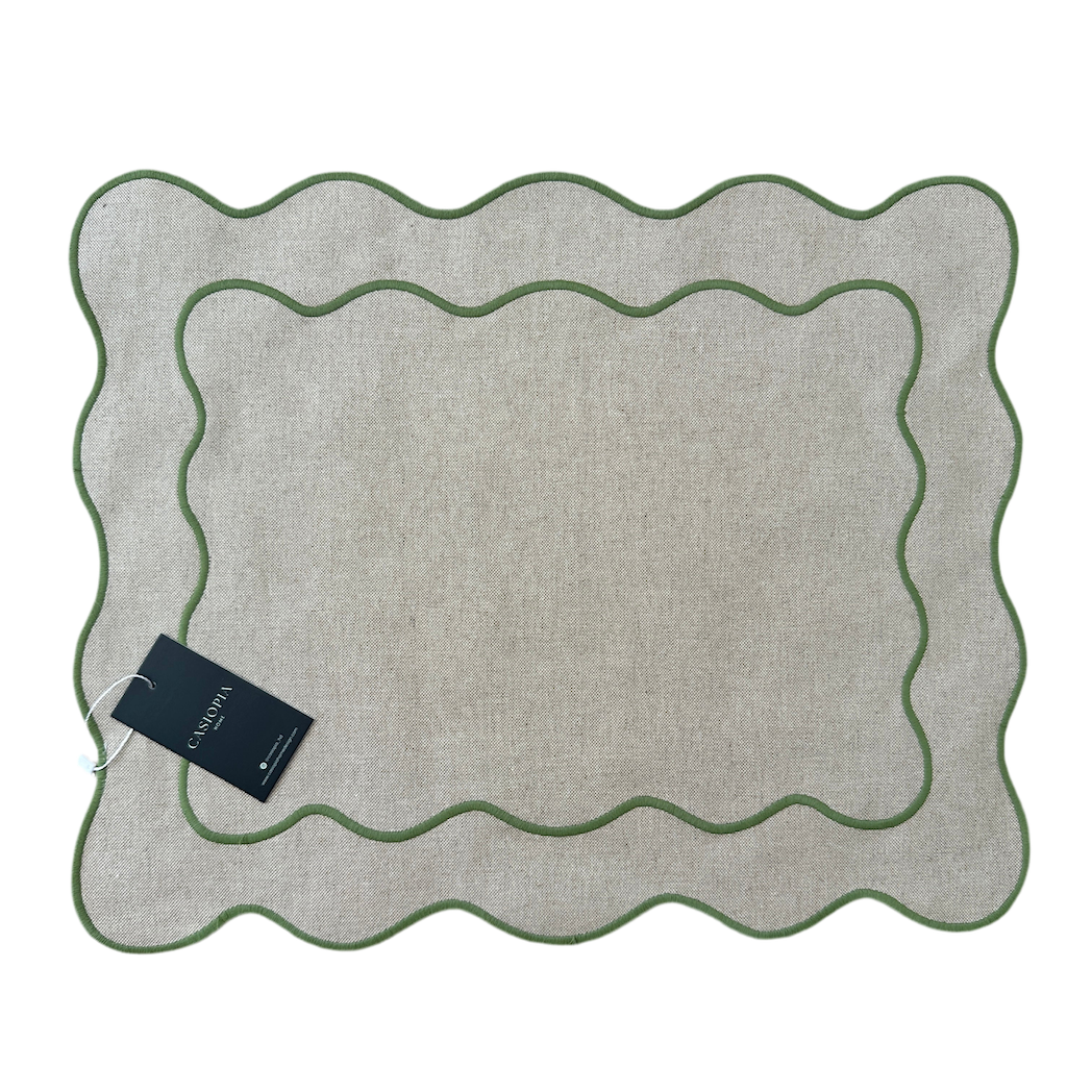 Individual antimanchas beige bordado ondas verde