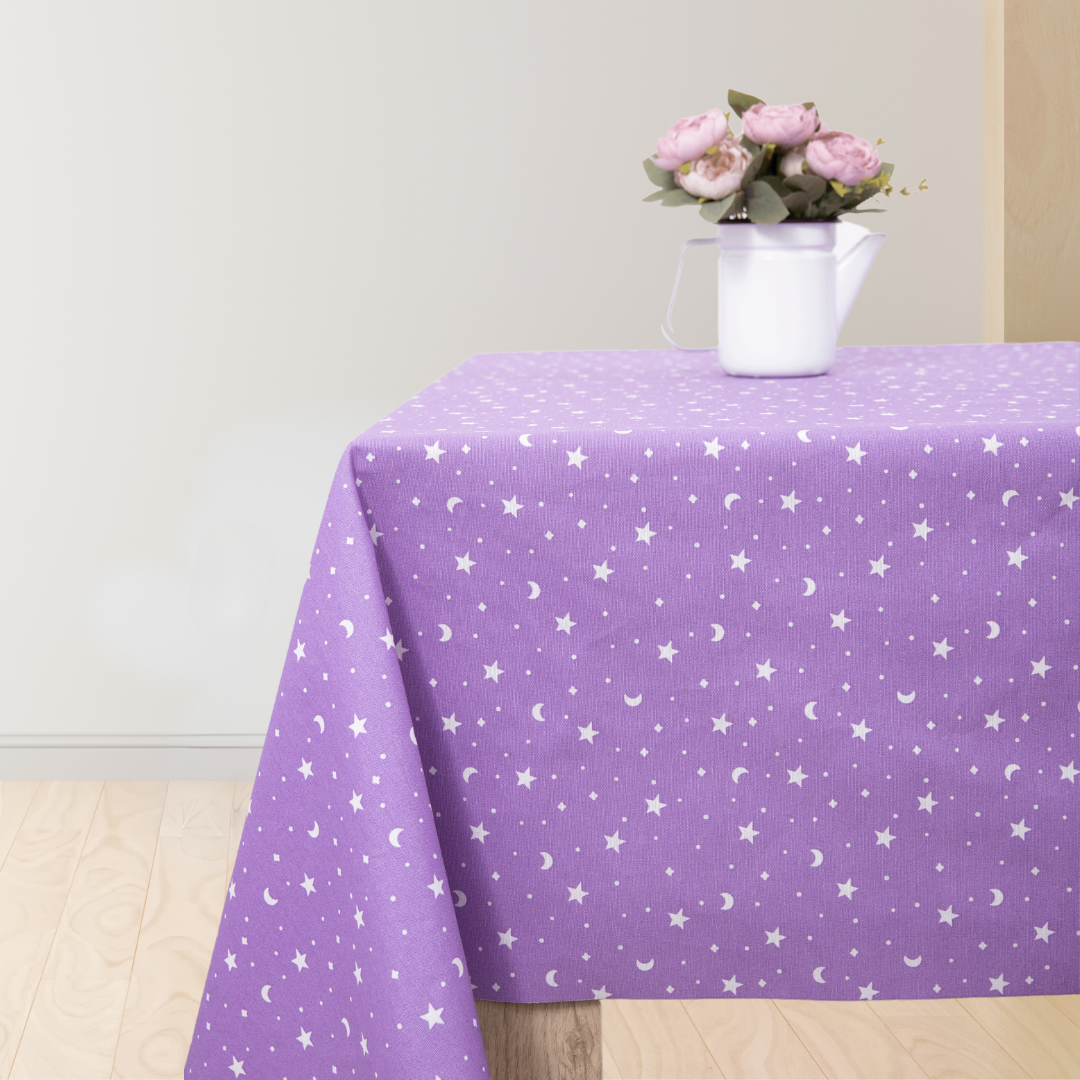 Mantel rectangular antimanchas Estrellitas Lila