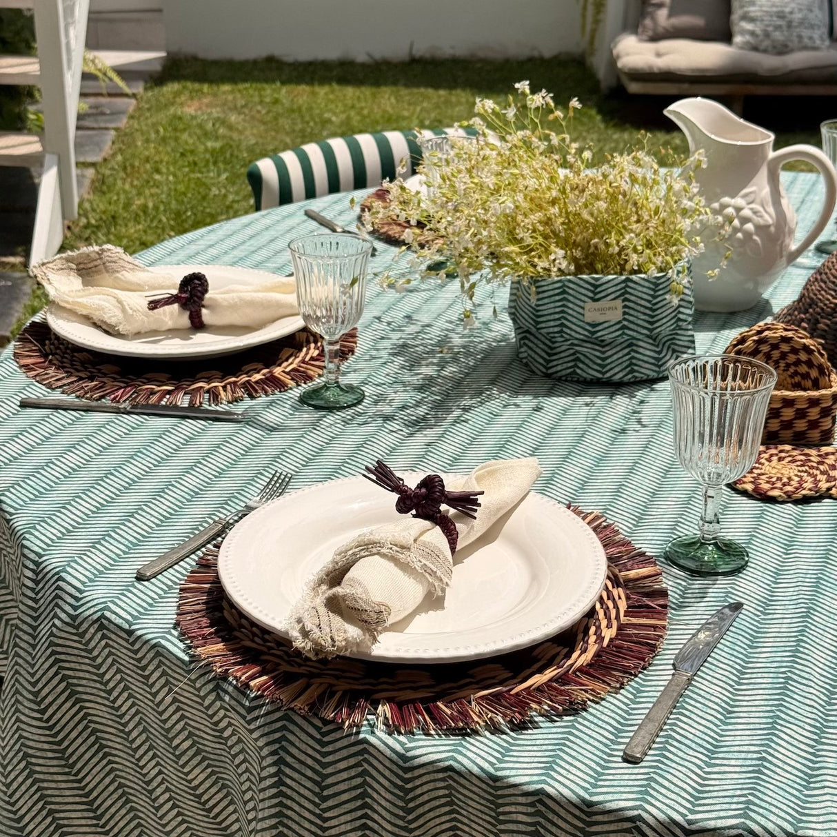 Mantel antimanchas redondo Espiga verde