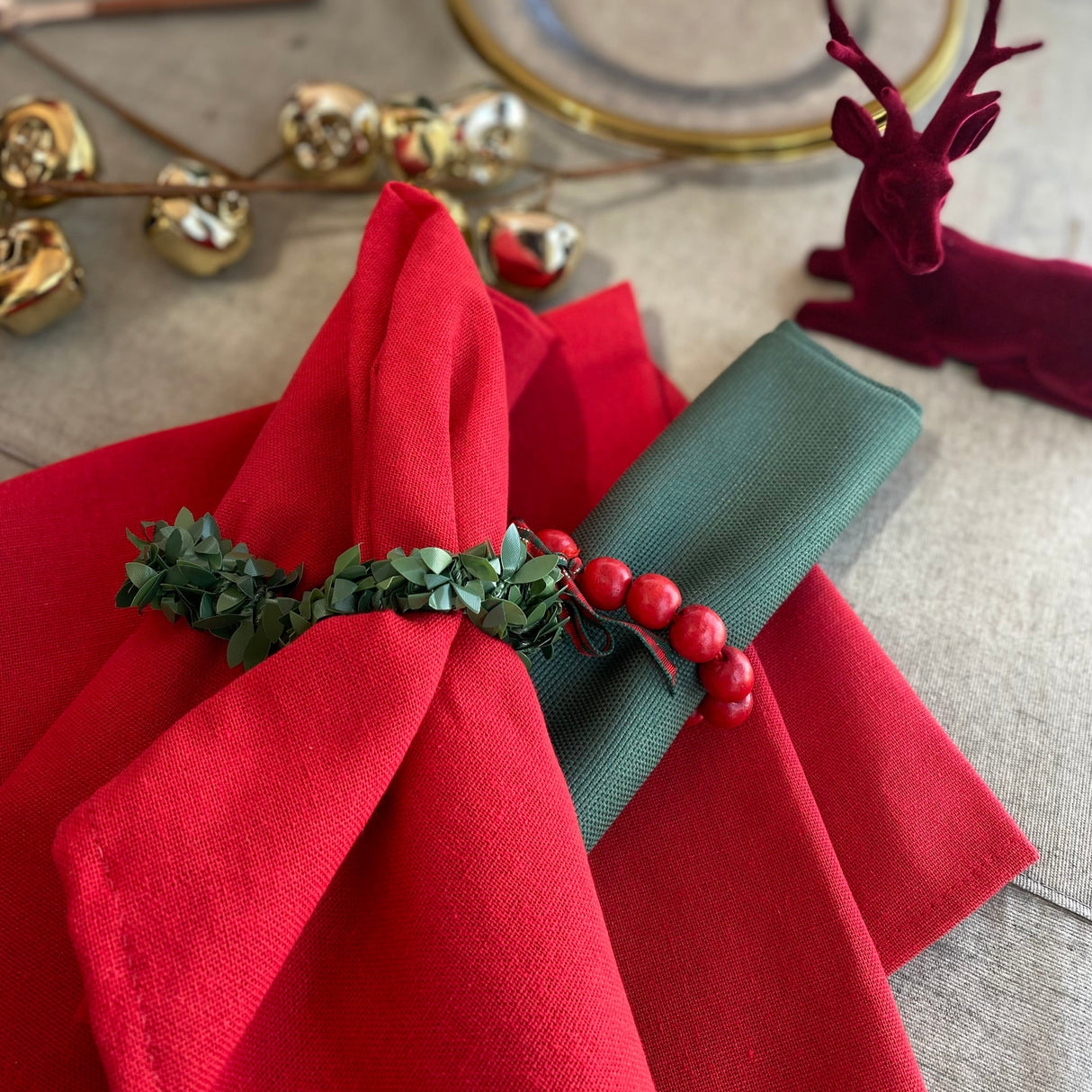 Set 4 Servilletas loneta verde olivo