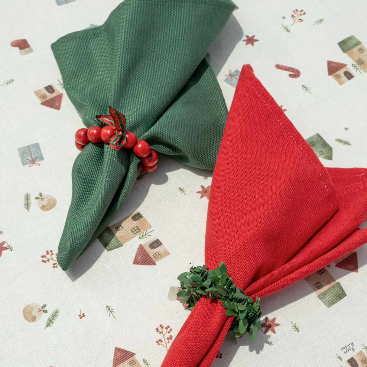 Set 4 Servilletas loneta verde olivo