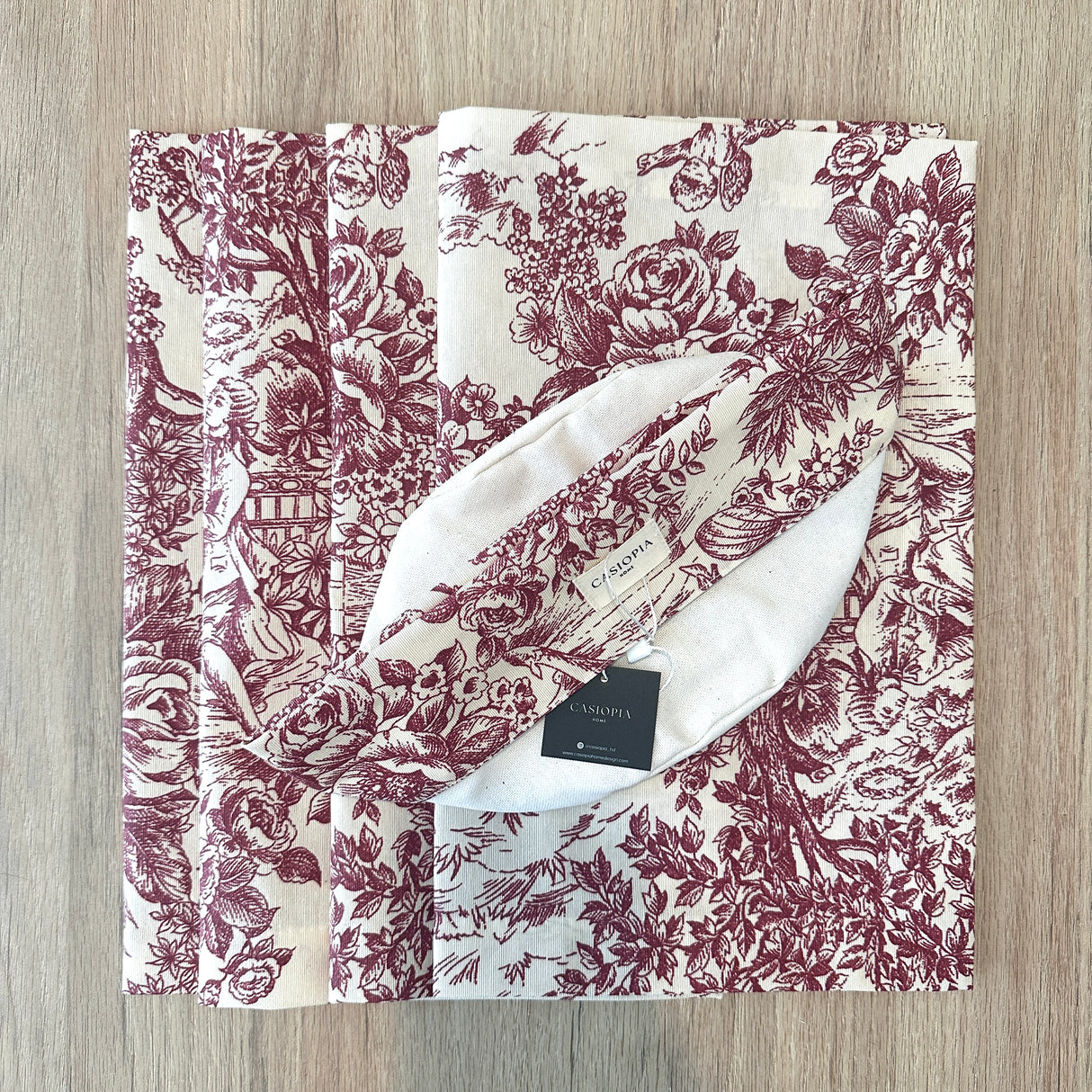 Set 4 Individuales antimanchas Toile de Jouy granate + Panera