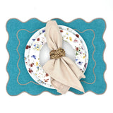 Individual antimanchas rectangular bordado ondas turquesa y beige