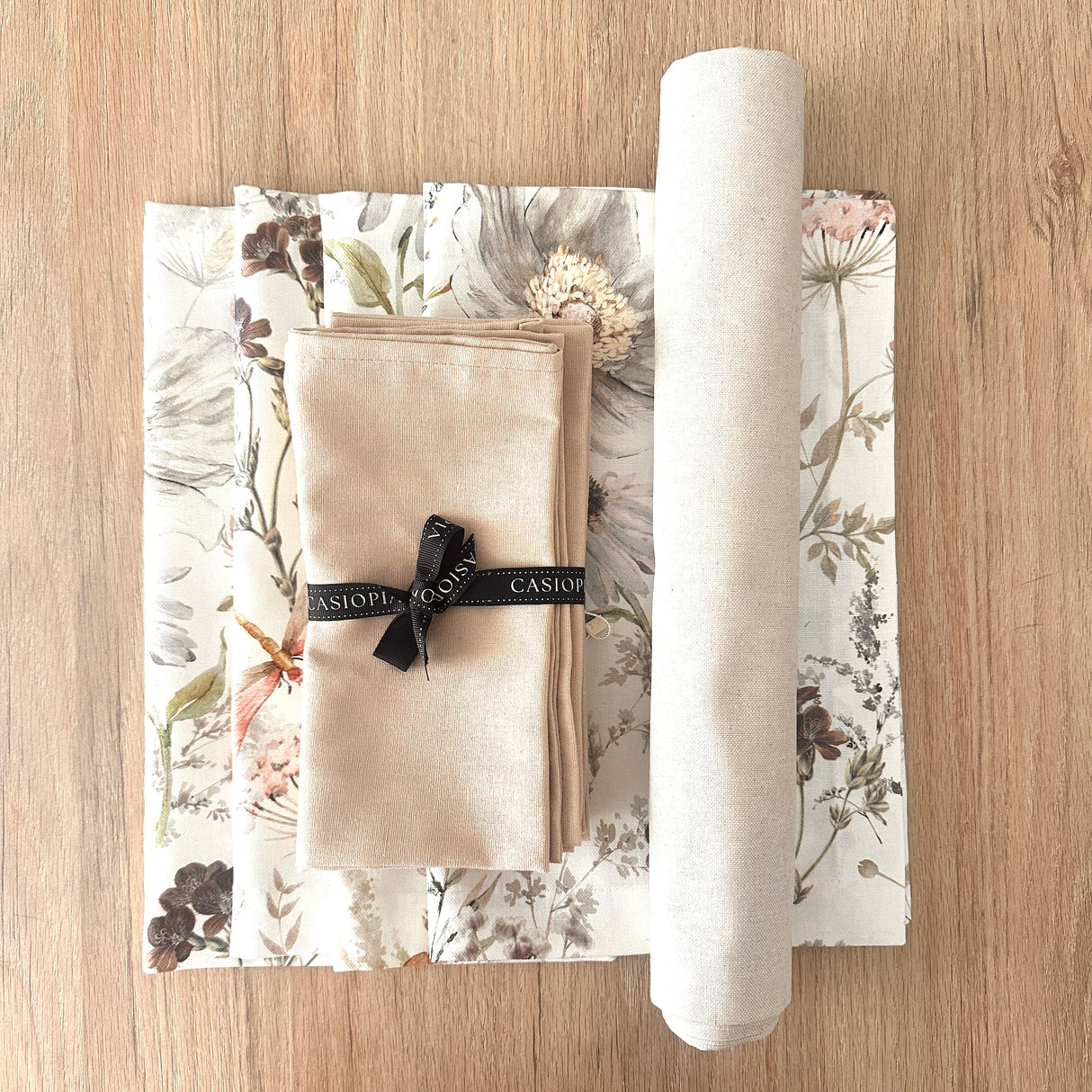 Set 4 Individuales antimanchas Natura + Camino Arena + Servilletas beige