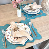 Individual antimanchas rectangular bordado ondas turquesa y beige