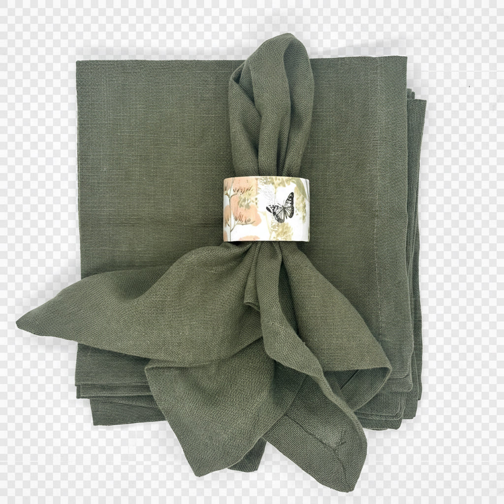 Set 4 Servilletas 100% Lino verde oscuro