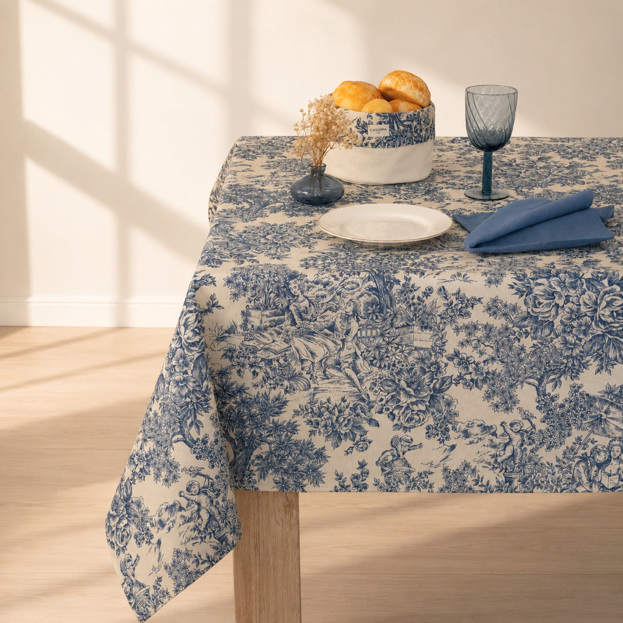Mantel antimanchas rectangular Toile de Jouy Azul
