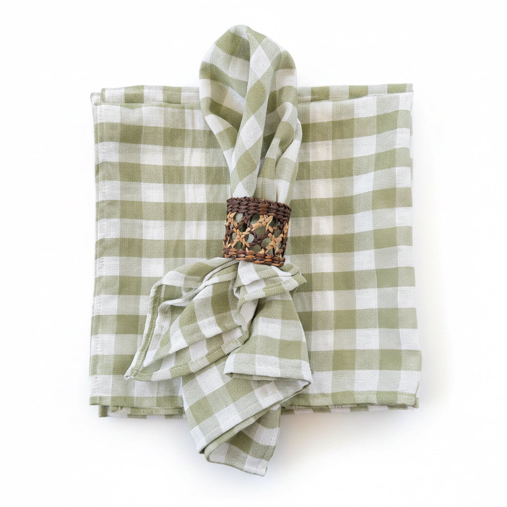 Set 4 Servilletas algodón Vichy verde olivo