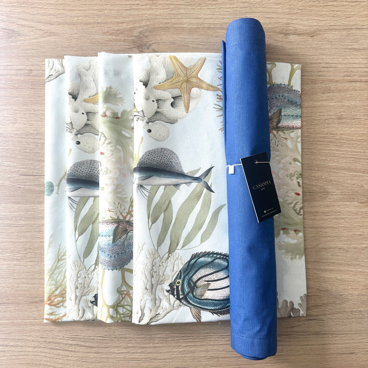 Set 4 Individuales antimanchas Acuario + Camino Azulino