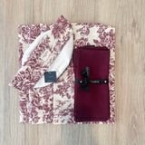 Set 4 Individuales Toile de Jouy granate + 4 servilletas granate + panera