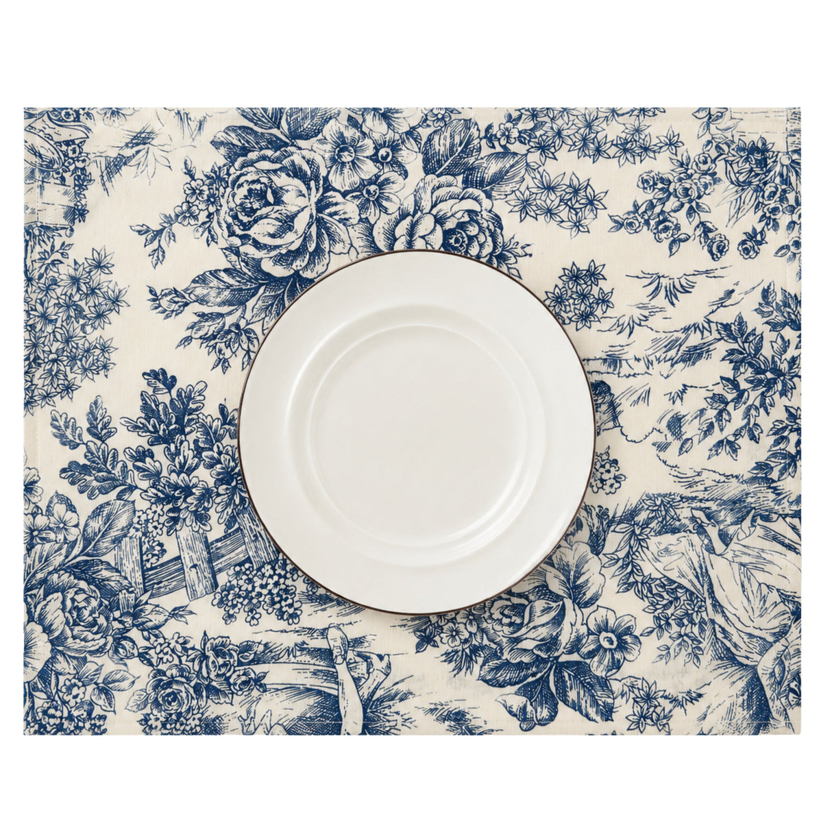 Set 4 Individuales antimanchas Toile de Jouy Azul