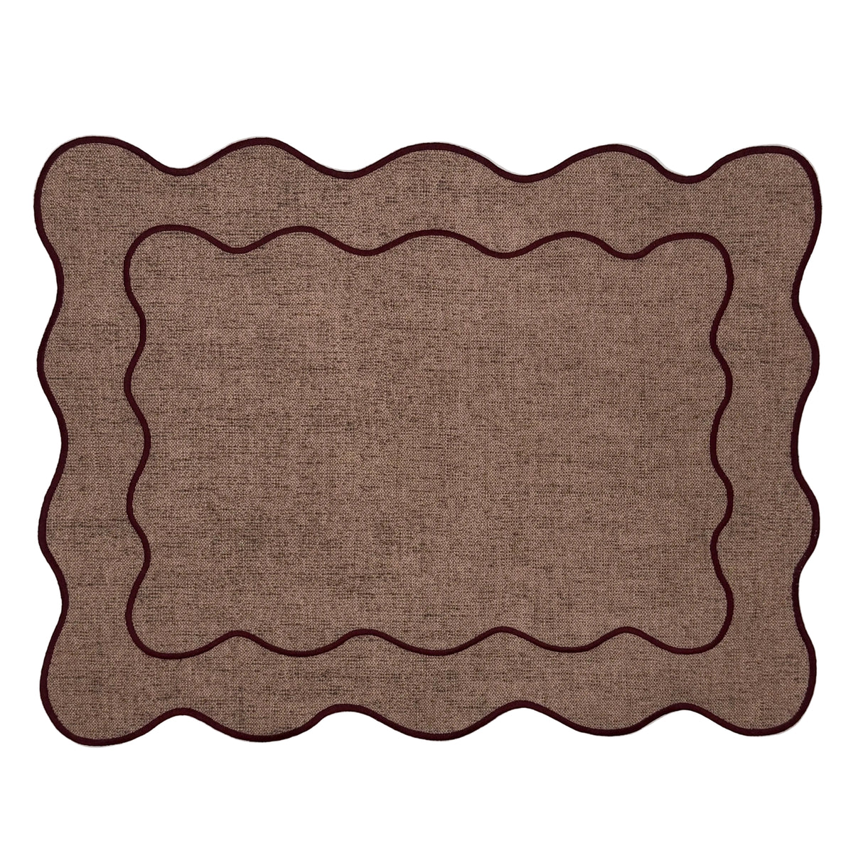 Individual antimanchas rectangular bordado ondas café y granate