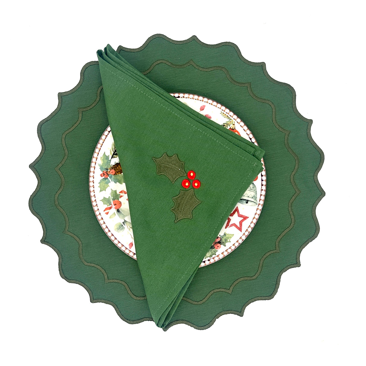 Individual antimanchas redondo bordado ondas verde