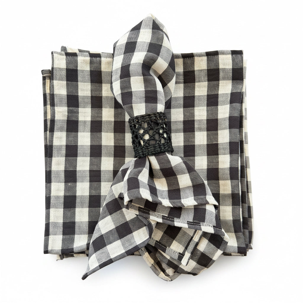 Set 4 Servilletas algodón Vichy negro