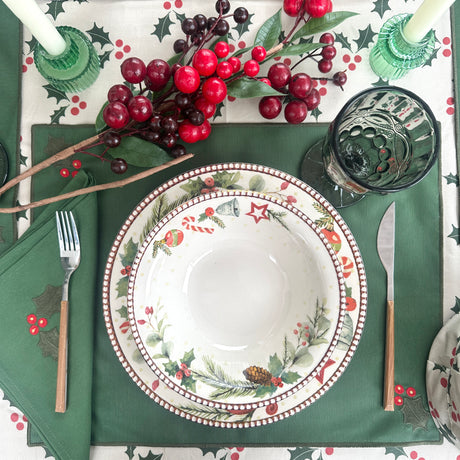 Individual antimanchas rectangular verde bordados acebo