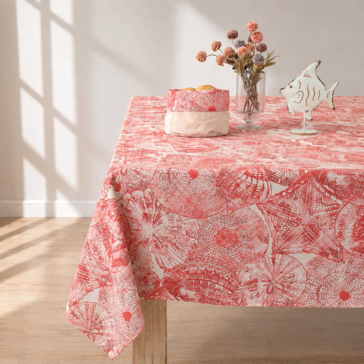 Mantel antimanchas rectangular Caracolas rojo