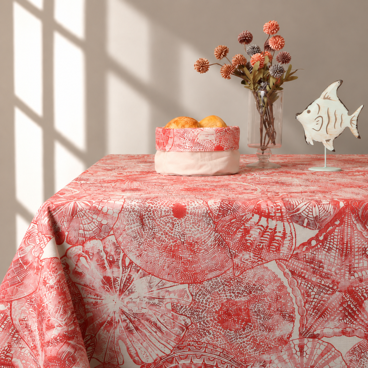 Mantel antimanchas rectangular Caracolas rojo