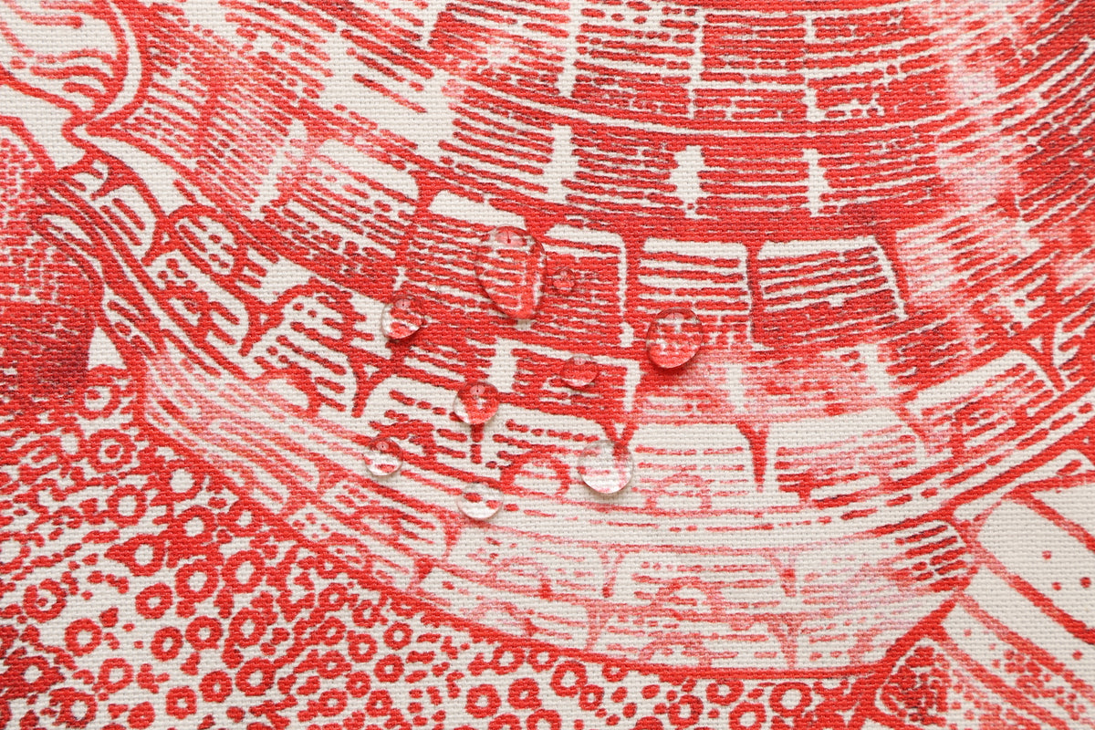 Mantel antimanchas redondo Caracolas rojo