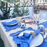 Individual antimanchas rectangular bordado ondas azul y blanco