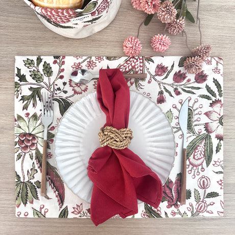 Set 4 Servilletas algodón rojo oscuro