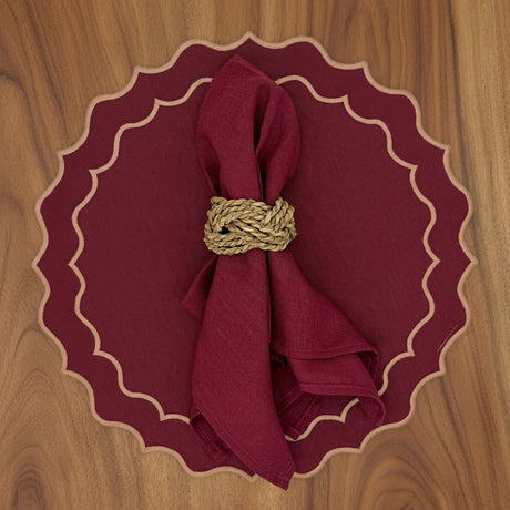 Individual antimanchas redondo bordado ondas granate y beige