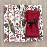 Set 4 Individuales antimanchas Barroco verde + 4 Servilletas rojo oscuro