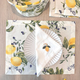 Set 4 Individuales antimanchas Limones + 4 Servilletas bordadas Limones+Panera Limones