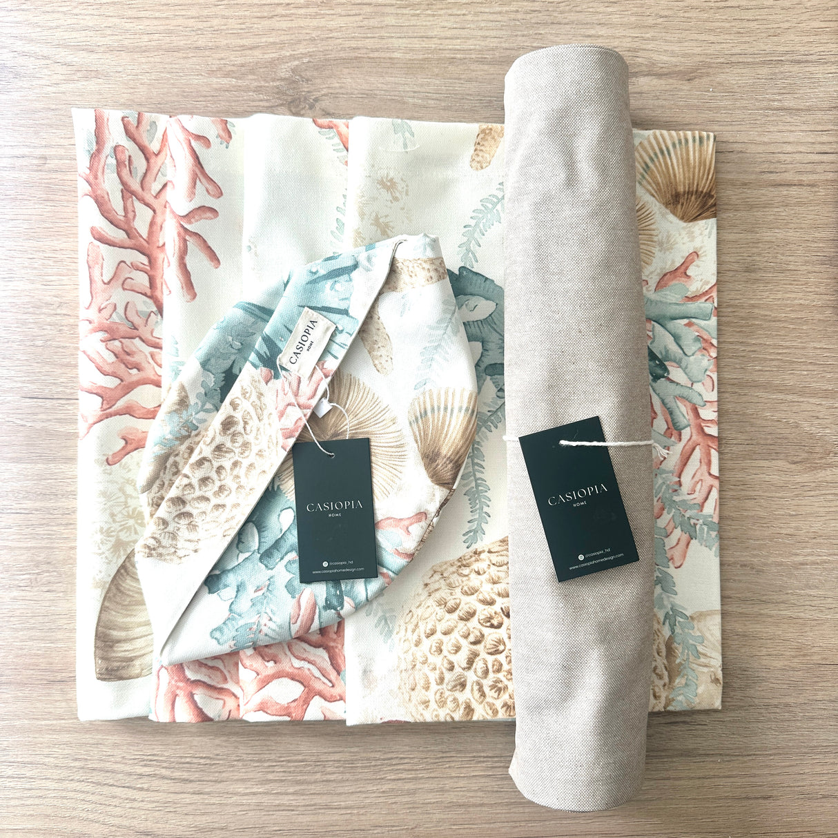 Set 4 Individuales antimanchas Arrecife + Camino beige + Panera Arrecife