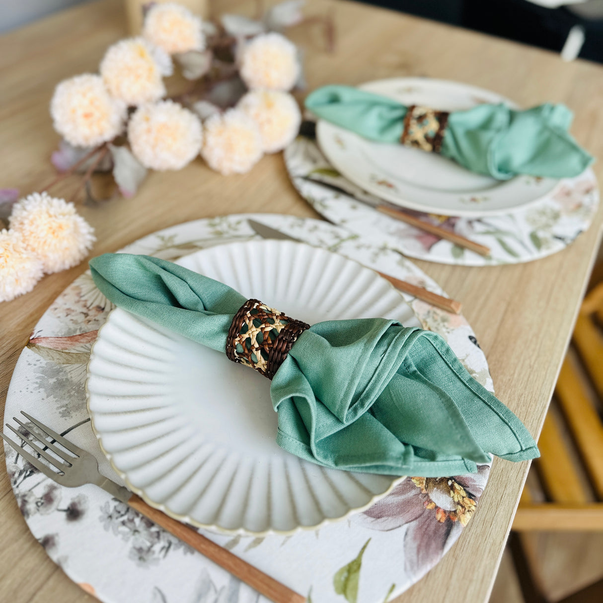 Set 4 Servilletas algodón verde agua